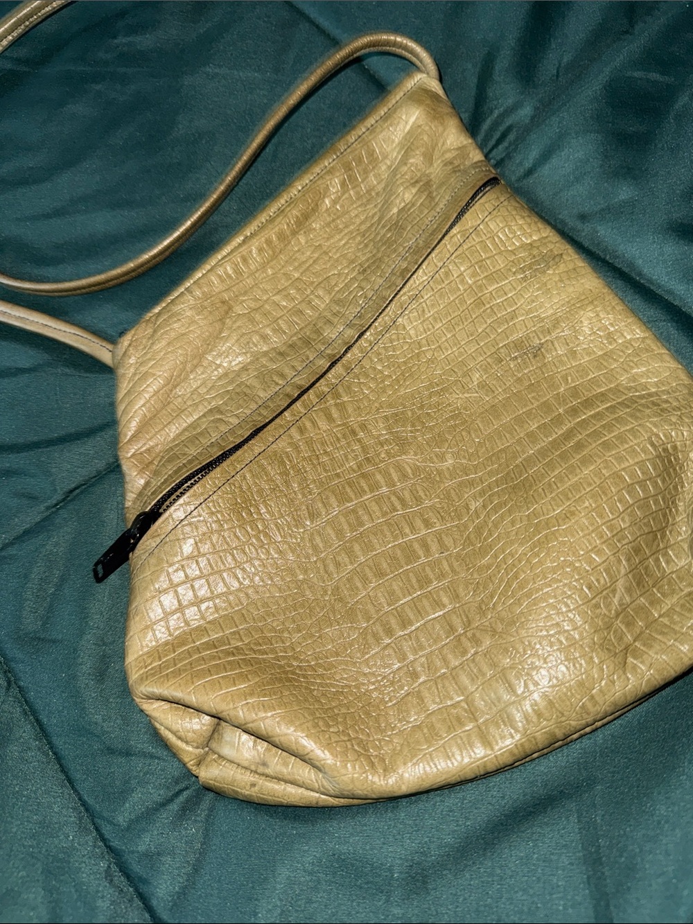 Olive Croc-Embossed Leather Shoulder Bag